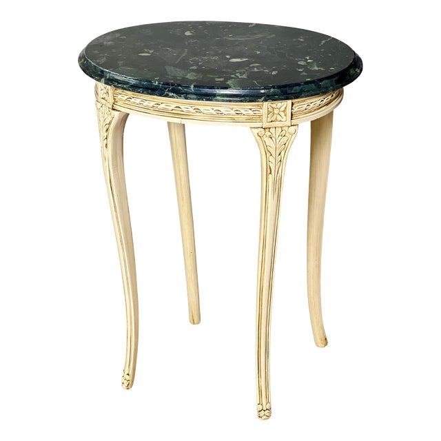 20th Century Louis XV Style Cream Painted Marble Top Carved Oval Side Table For Sale