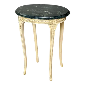 20th Century Louis XV Style Cream Painted Marble Top Carved Oval Side Table