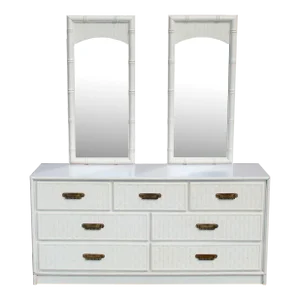 Vintage 1970s Boho Faux Bamboo Dresser With 2 Matching Mirrors