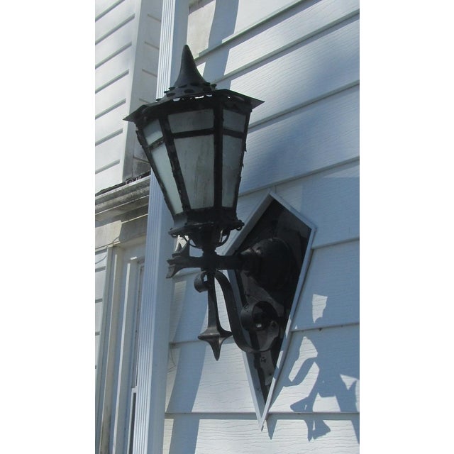 Metal Antique Exterior Lanterns Bronze Wall Mount - A Pair For Sale - Image 7 of 8