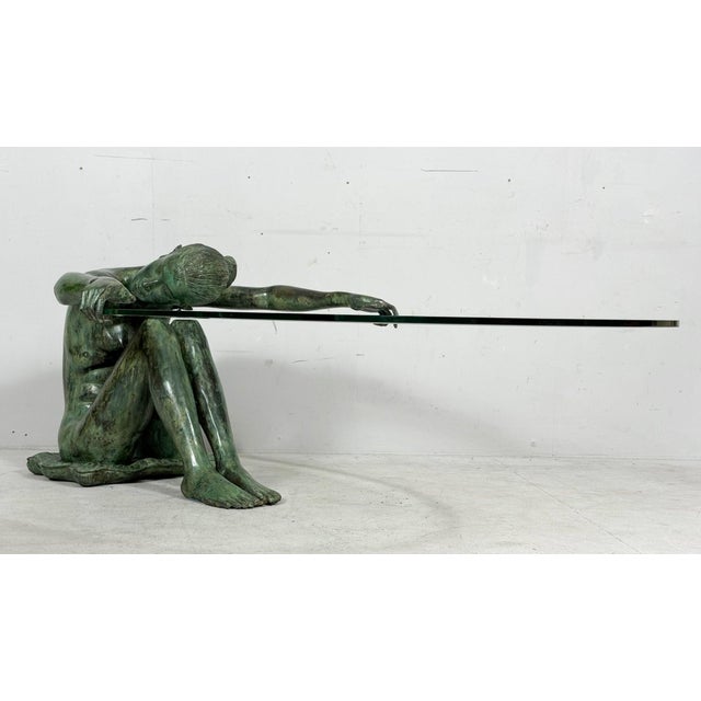 Contemporary Sculptural Coffee Table with Female Nude Sculpture in Bronze, France, 1980s For Sale - Image 3 of 18