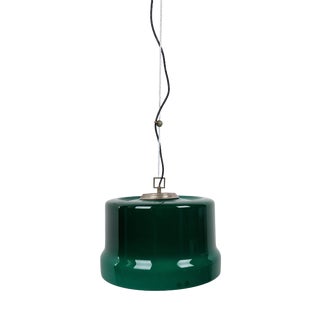 Vintage Pendant Light in Green Glass with Milky Sphere Candle, 1960s For Sale