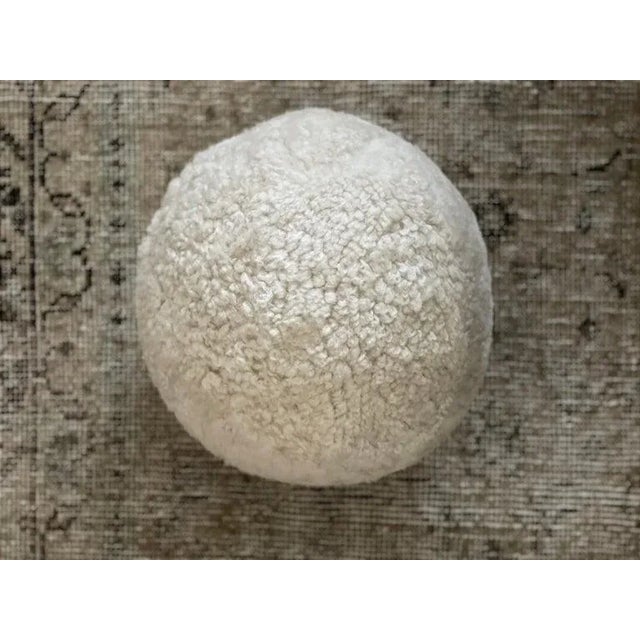 Large Round Sherpa Sphere Accent Pillow in Pearl Natural For Sale - Image 4 of 8