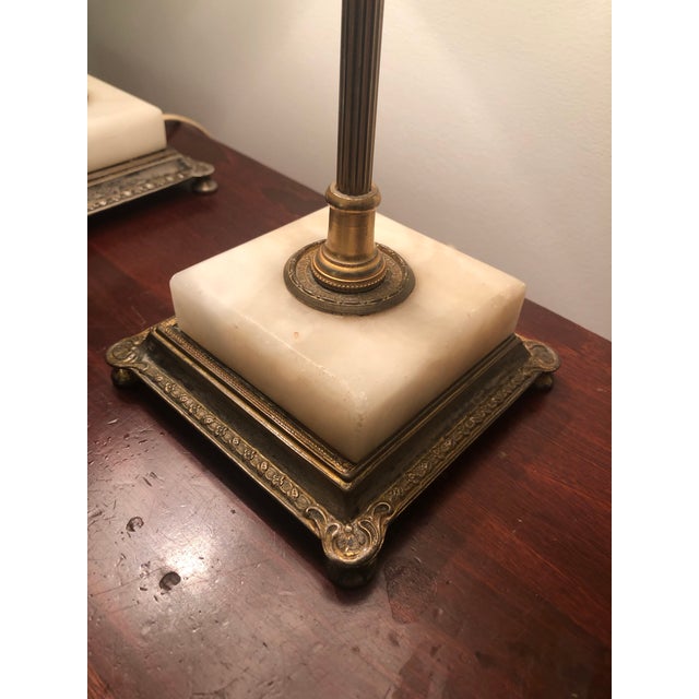 1940s 22k Gold Plated Table Lamps With Marble Base - A Pair For Sale - Image 6 of 12