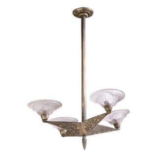 Charles Schneider French Art Deco Polished Nickel Chandelier For Sale