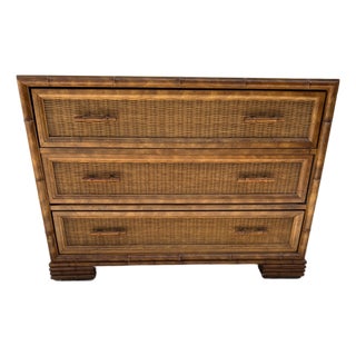 Vintage Hollywood Regency Faux Bamboo and Wicker Chest of Drawers, 1970's, by American of Martinsville For Sale