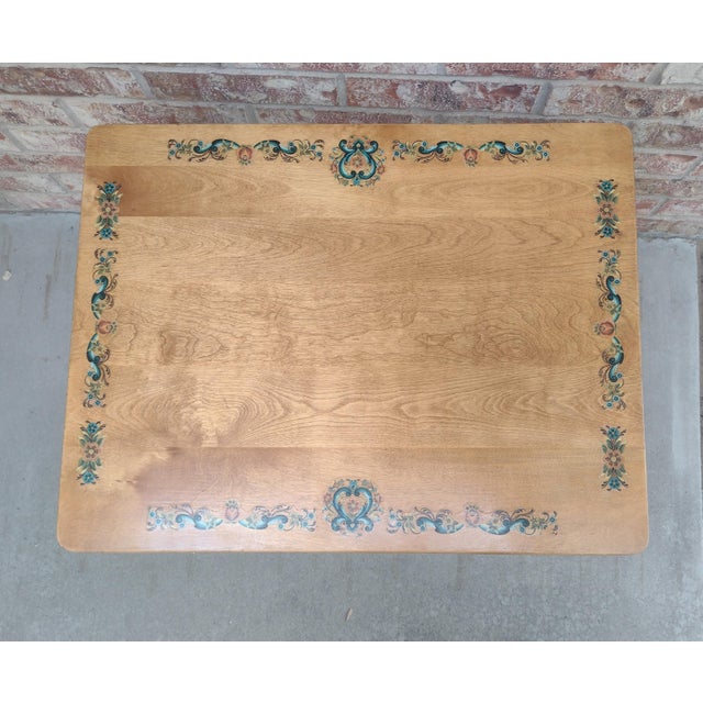 Late 20th Century Vintage Scandinavian Folk Art Floral Painted Wood Side Table For Sale - Image 5 of 7