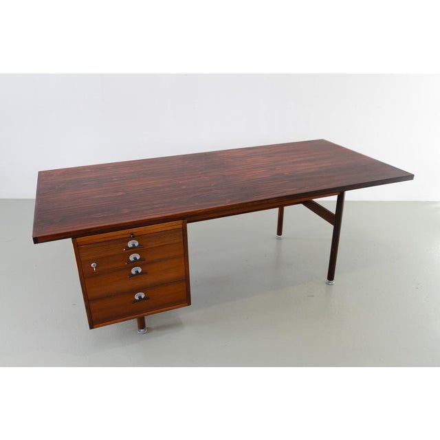 Mid-century rosewood executive desk with y pulls by jens risom, 1960s. rare large freestanding executive rosewood desk...
