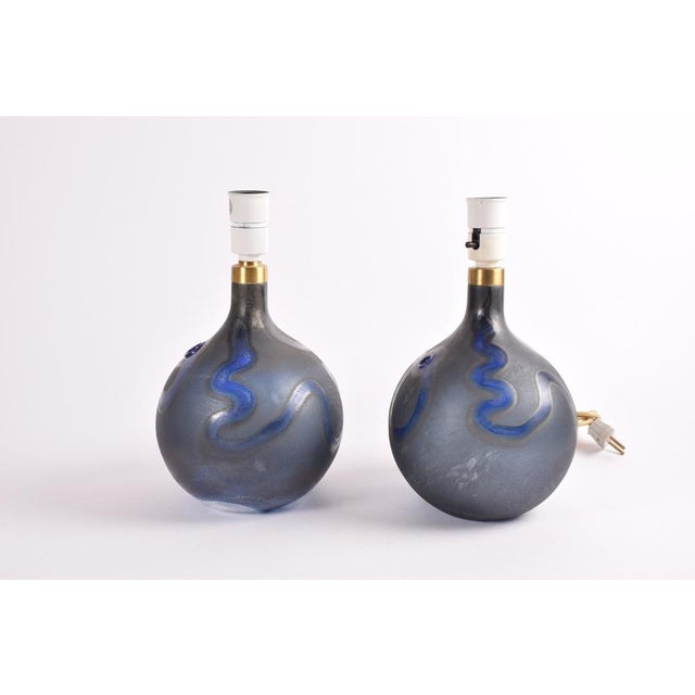 Glass Danish Modern Blue Glass Table Lamps by Michael Bang for Holmegaard, 1970s, Set of 2 For Sale - Image 7 of 16