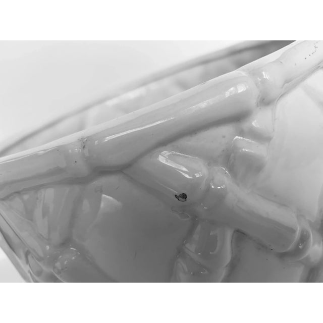 Vintage Hollywood Regency/Palm Beach White Ceramic Faux Bamboo Cache Pot/Planter For Sale - Image 10 of 12