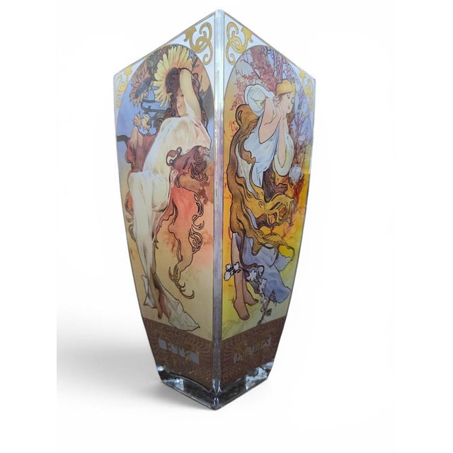 Yellow Vintage Art Nouveau Vase in Glass, 1950 For Sale - Image 8 of 14