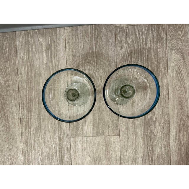 Pair of Blue‑Rim Margarita Glasses For Sale - Image 9 of 10