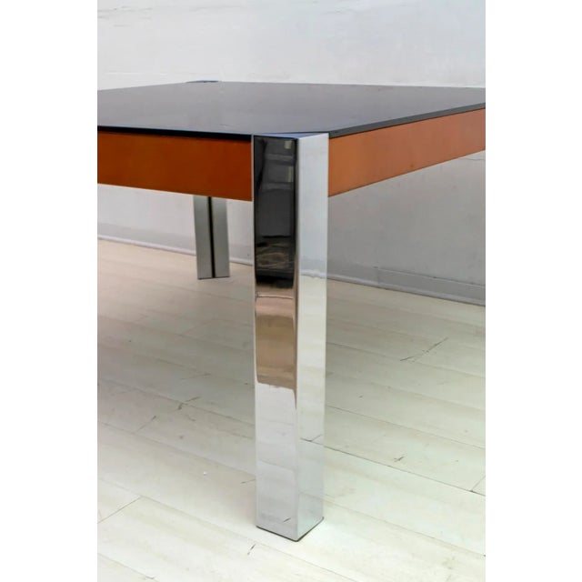1970s Mid-Century Italian Chrome Metal and Leather Dining Table, 1970s For Sale - Image 5 of 9