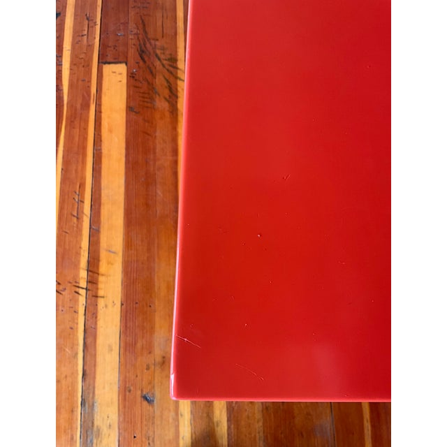 Coral Laquered Mid-Century Danish Modern Minimalist Trestle Dining Table C1960s For Sale - Image 14 of 14