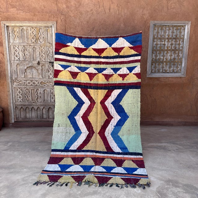 Tribal Kilim Boucherouite Rug - 4'2" X 7'7" Ft For Sale - Image 3 of 9