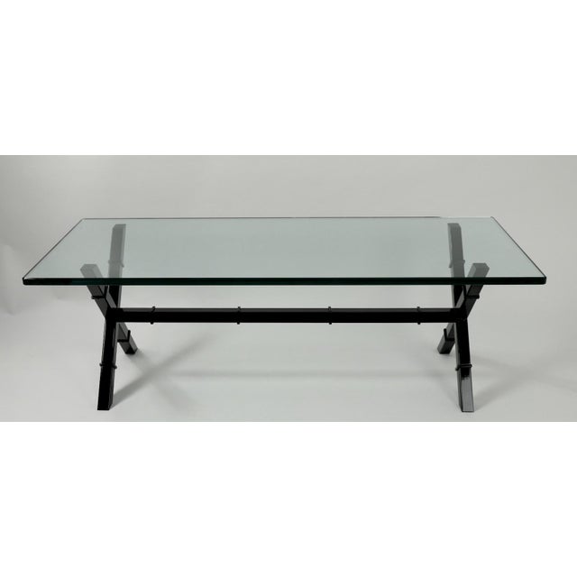 Mid-Century Modern 1970s Glass Top X Base Coffee Table For Sale - Image 3 of 12