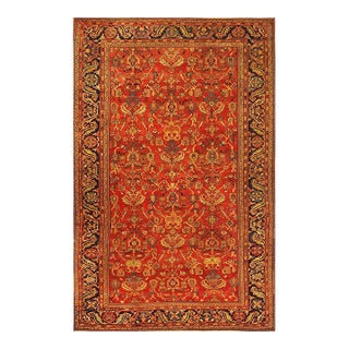 1890s Antique Warm Red Ground Floral Knotted Wool Persian Sultanabad Carpet Rug For Sale
