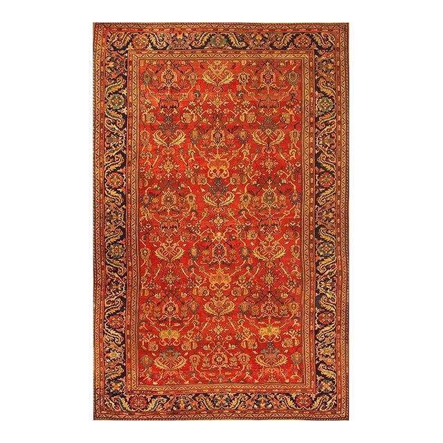 1890s Antique Warm Red Ground Floral Knotted Wool Persian Sultanabad Carpet Rug For Sale