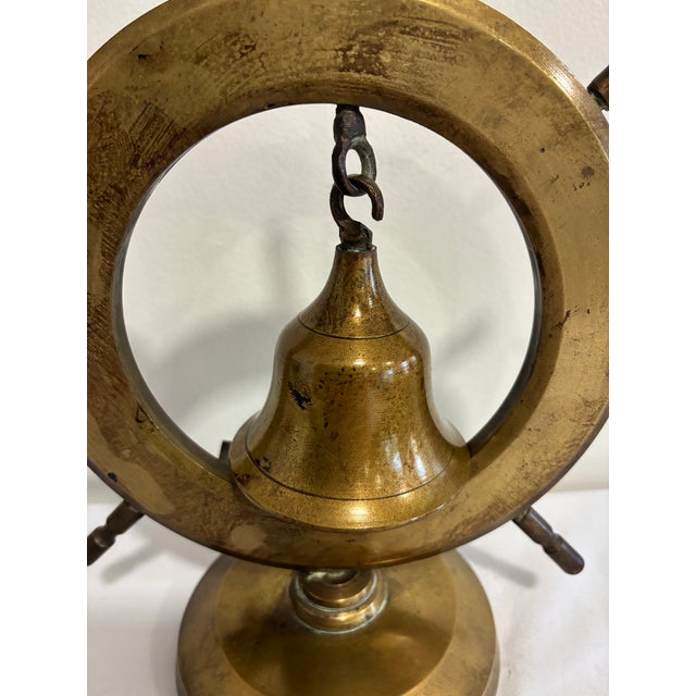 Vintage Brass Ship Wheel Bell on Stand, Nautical Accent For Sale In Oklahoma City - Image 6 of 9
