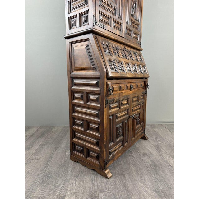 Wood 19th Century Neo-Renaissance Carved Wooden Writing Desk For Sale - Image 7 of 12