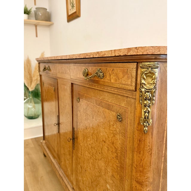 Antique French Commode in Burl Wood with Pink Marble and Gilt Bronze, 1890s For Sale - Image 3 of 16
