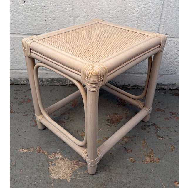 Wood Vintage Set of Three Rattan and Cane Nesting Tables For Sale - Image 7 of 10