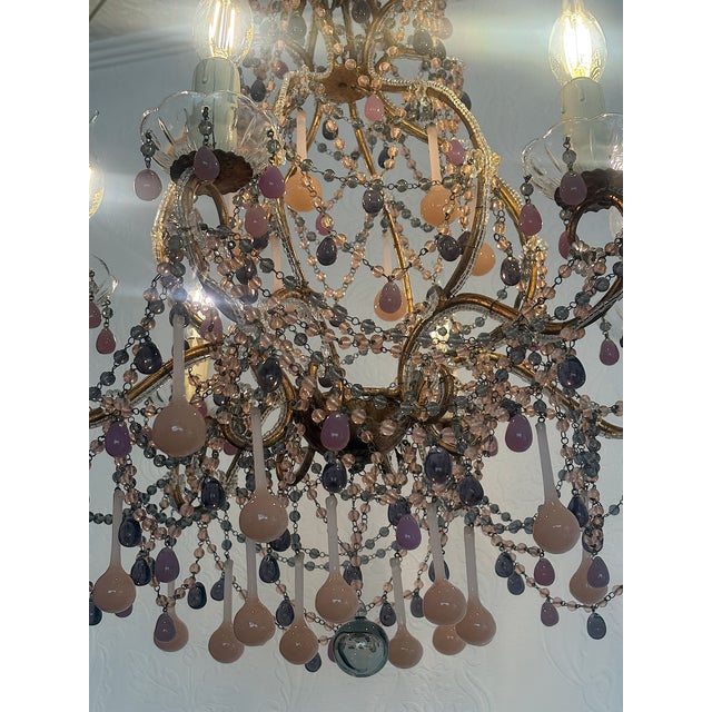Vintage Gilded Metal Murano Glass Drop Chandelier, 1940s For Sale - Image 18 of 18