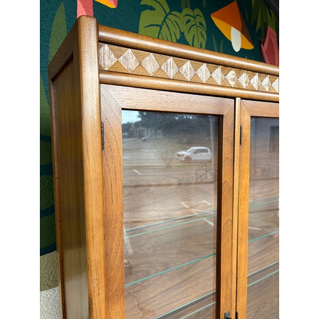 Brown Mid Century Broyhill Diamond Head Hutch For Sale - Image 8 of 10