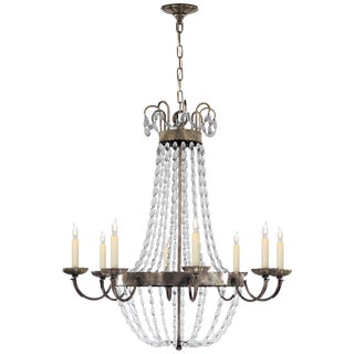 Chapman & Myers for Visual Comfort Signature Paris Flea Market Large Chandelier in Sheffield Silver with Seeded Glass For Sale