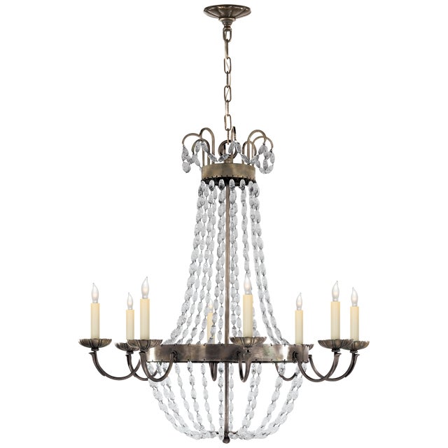 Chapman & Myers for Visual Comfort Signature Paris Flea Market Large Chandelier in Sheffield Silver with Seeded Glass For Sale