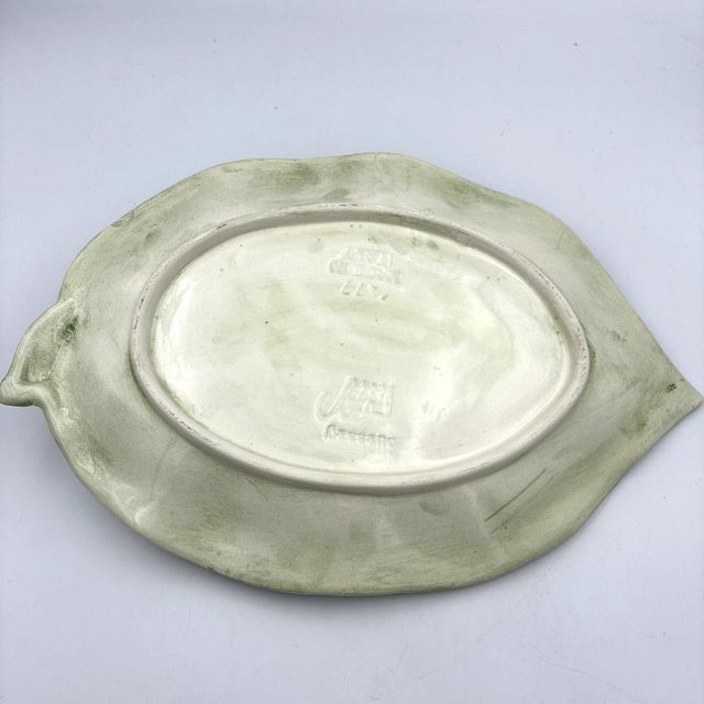 1990s Vintage Bassano Italy Majolica Leaf Platter White Bird For Sale - Image 5 of 5