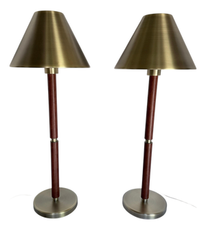 Ralph Lauren Brass and Leather Candlestick Table Lamps, Pair