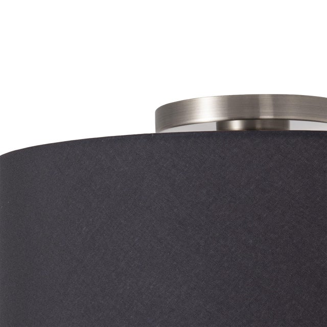 2020s Stretch Flush Mount 18" D - Modern Ceiling Light, Black Linen Shade, Satin Nickel Body, Dimmable, Bulb Included For Sale - Image 5 of 6