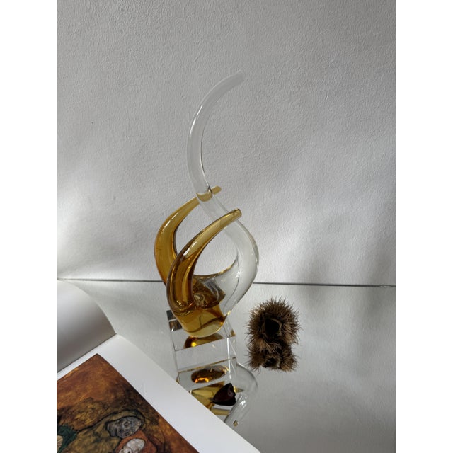 Mid-Century Modern Italian Amber and Clear Murano Glass Swan Sculpture on Base, 1960s For Sale - Image 4 of 16