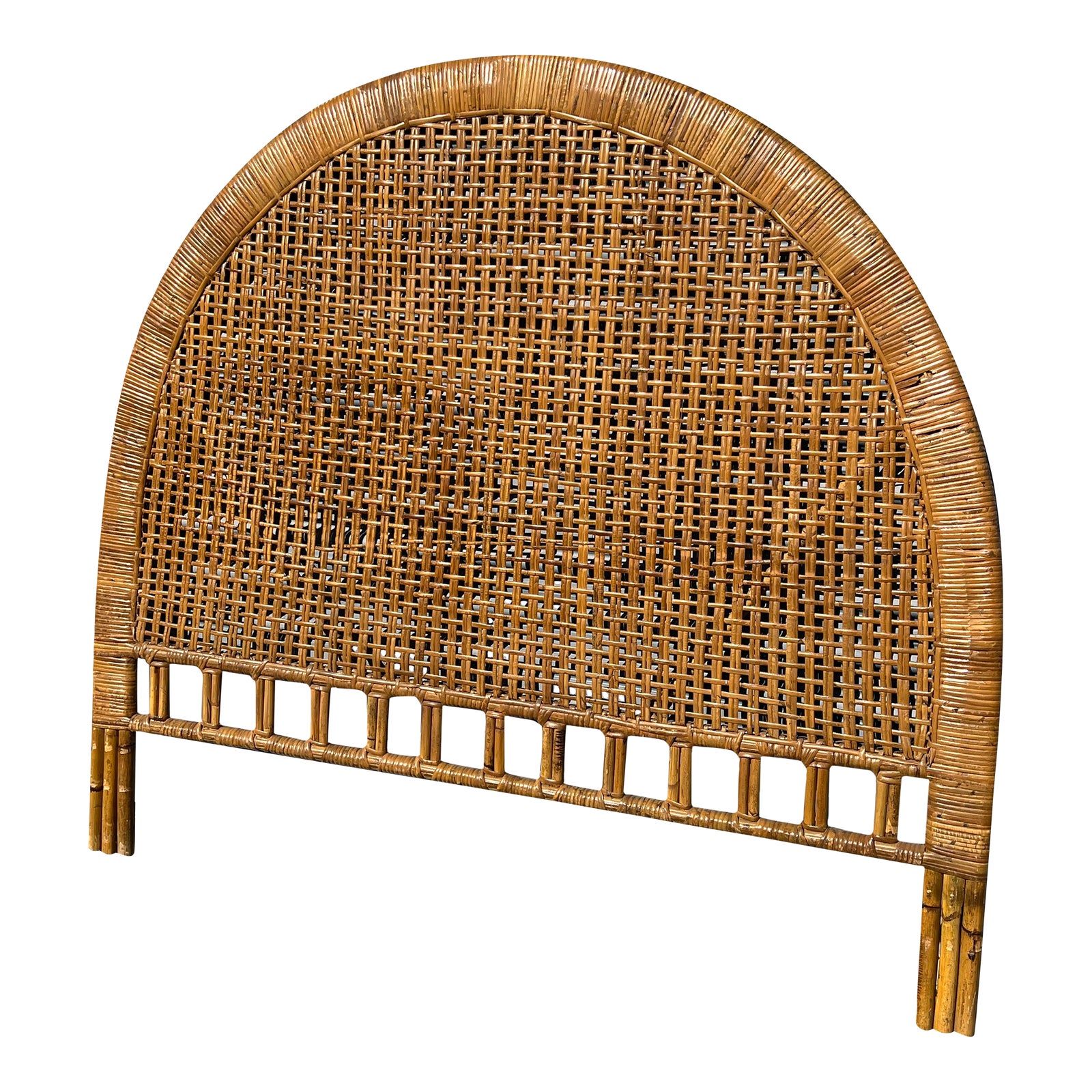 Vintage Round Rattan Wicker Full Headboard in Coastal Boho Chic Modern ...