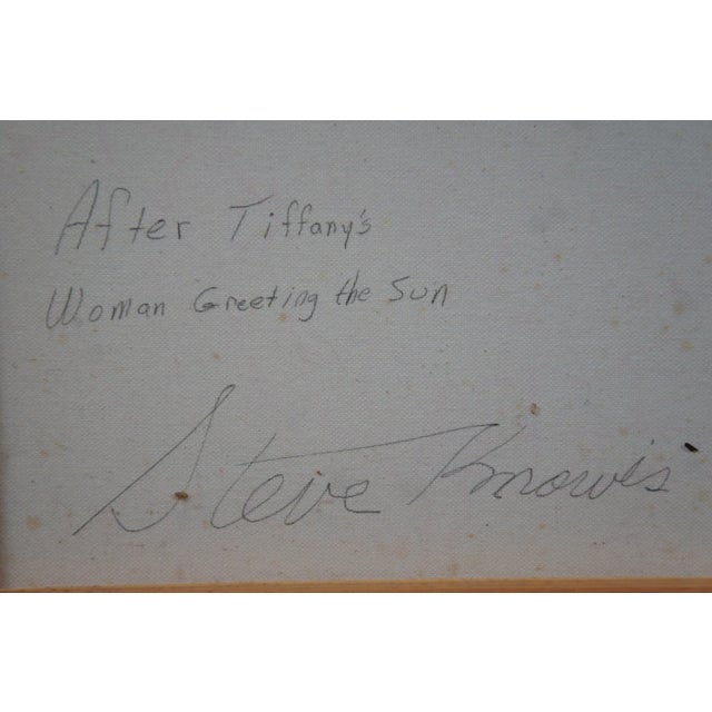 Wood Steve Knowls Art Nouveau Oil Painting After Tiffany's Woman Greeting the Sun 26" For Sale - Image 7 of 9