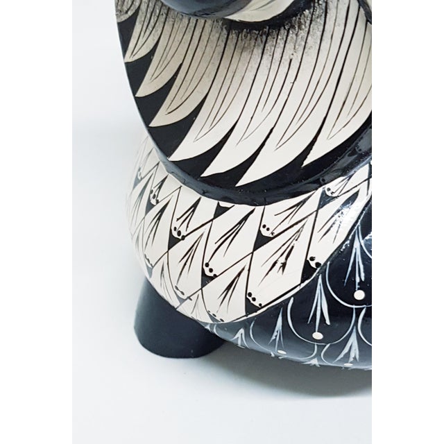 Black Hand-Painted Monochrome Wooden Owl For Sale - Image 8 of 12