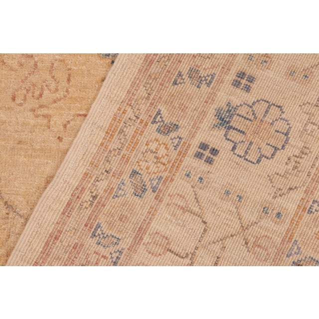 Tan Shabby Chic Ziegler Tan Blue Hand-Knotted Wool Rug - 5'11'' X 8'10'' For Sale - Image 8 of 8