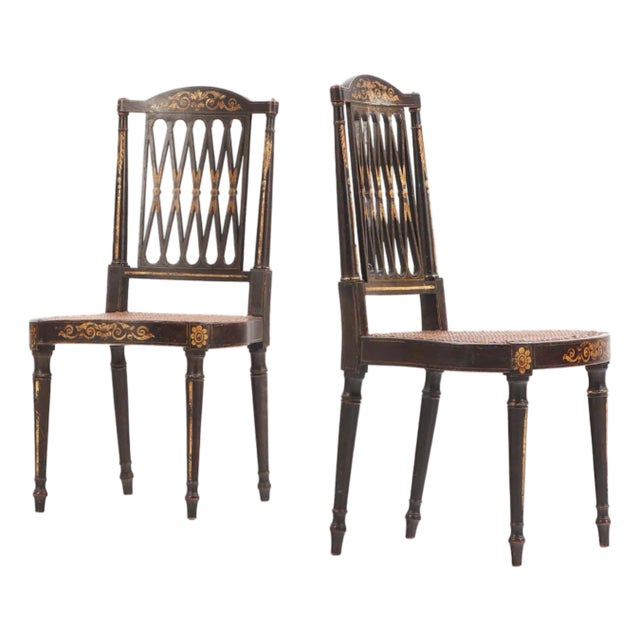 A Pair of English Regency-Style Decorated Side Chairs, 19th C. For Sale