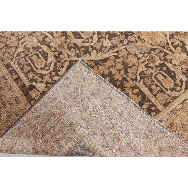 Persian Antique Persian Sultanabad Camel and Brown Handwoven Wool Carpet For Sale - Image 3 of 9