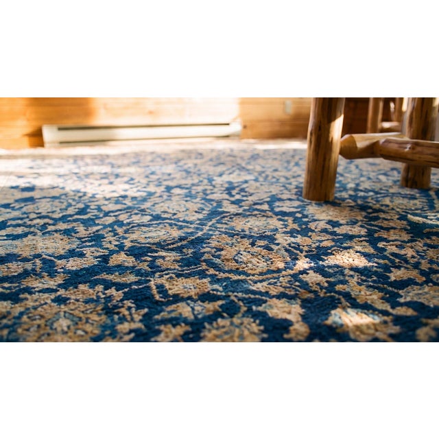 Navy Blue 1920s Blue Navy Geometric Antique s.e. Persian Kirman Rug 11'10" X 23'10 Handkknotted Wool Carpet For Sale - Image 8 of 9