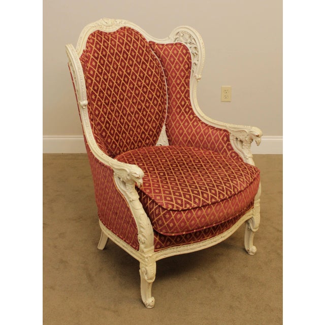 1920's French Louis XV Style Vintage Eagle Carved Bergere Wing Chair For Sale - Image 4 of 13