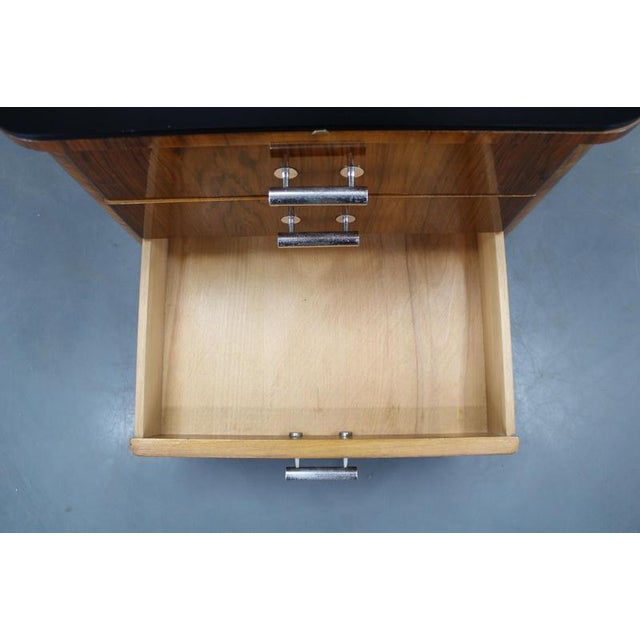 Art Deco Walnut Nightstand with Black Opaxite Glass, Czechoslovakia, 1930s For Sale - Image 6 of 18