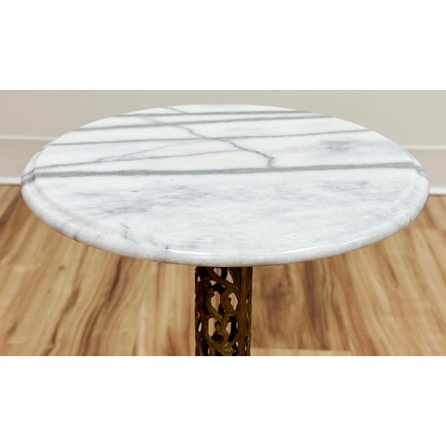 Mid 20th Century Vintage French Style Marble Top Brass Filigree Side Table For Sale - Image 5 of 6