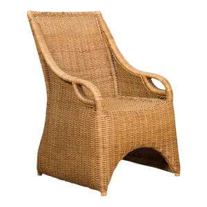 Vintage Burmese Country Style Woven Rattan Lounge Chair with Arching Accents