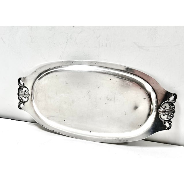 English Vintage English Regency Silverplate Tray – Oval Bar Cart Serving Tray, Classic Entertaining or Vanity Decor For Sale - Image 3 of 7