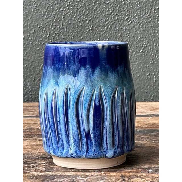 Blue Vintage Studio Pottery Blue Ceramic Vase For Sale - Image 8 of 18