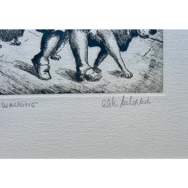 Original Black & White Etching of Dog Walkers on a City Street Entitled “Dog Walking” For Sale - Image 4 of 7