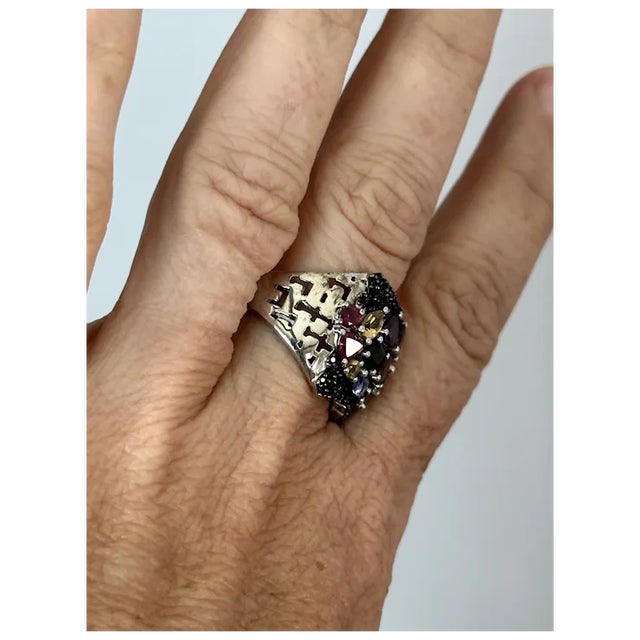 Early 21st Century Sterling Multi-Color Gemstone Ring, Size 9 For Sale - Image 5 of 10