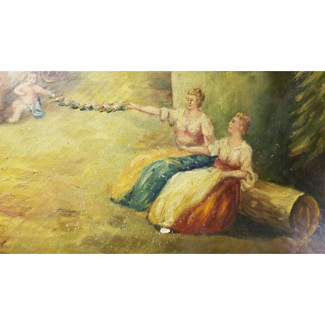 Wood Victorian French Commode Scriban Writing Desk PAinting Couple For Sale - Image 7 of 13
